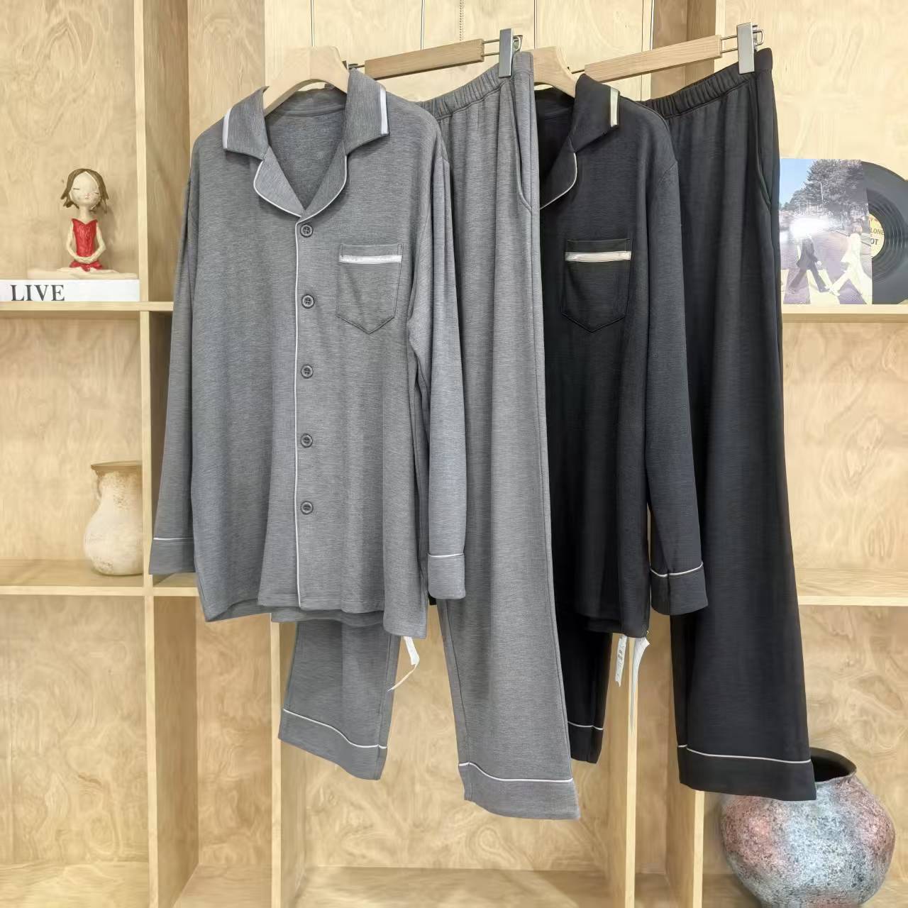 28181男款秋冬极简保暖撞色轻柔亲肤家居服