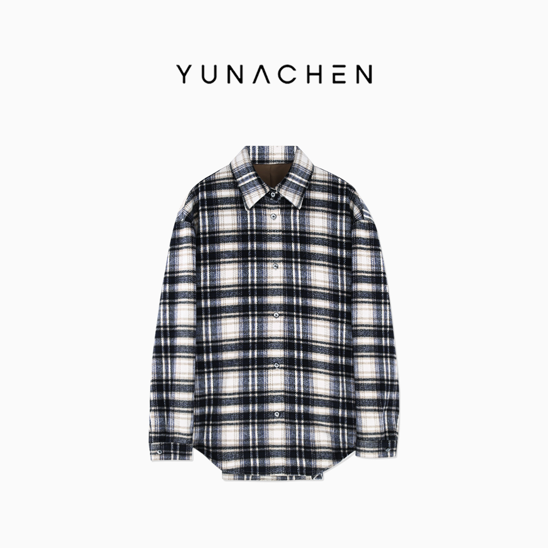 菠萝宝宝yuna【格盈】蓝白黑撞色格纹挺括版型对格工艺衬衫外套YI27