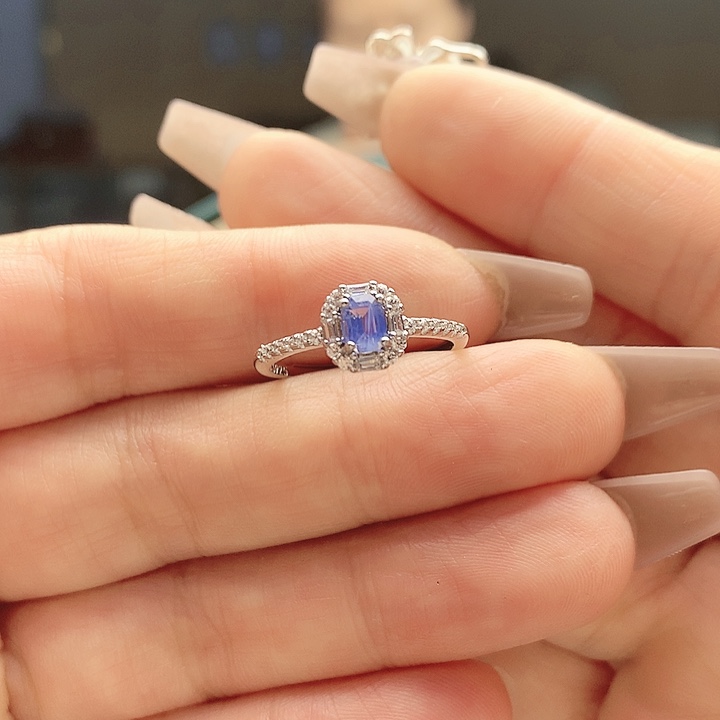 蓝宝石戒指银S925镶嵌