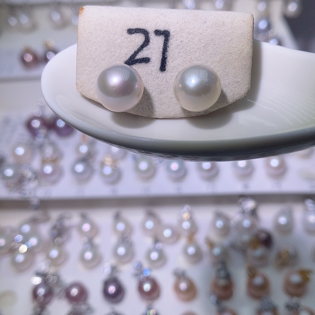 淡水珍珠耳饰银S925镶嵌尺寸9/10毫米