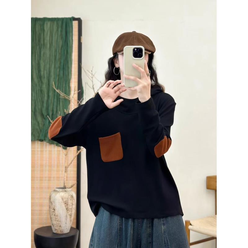 004撞色口袋打底衫T恤 四色 均码