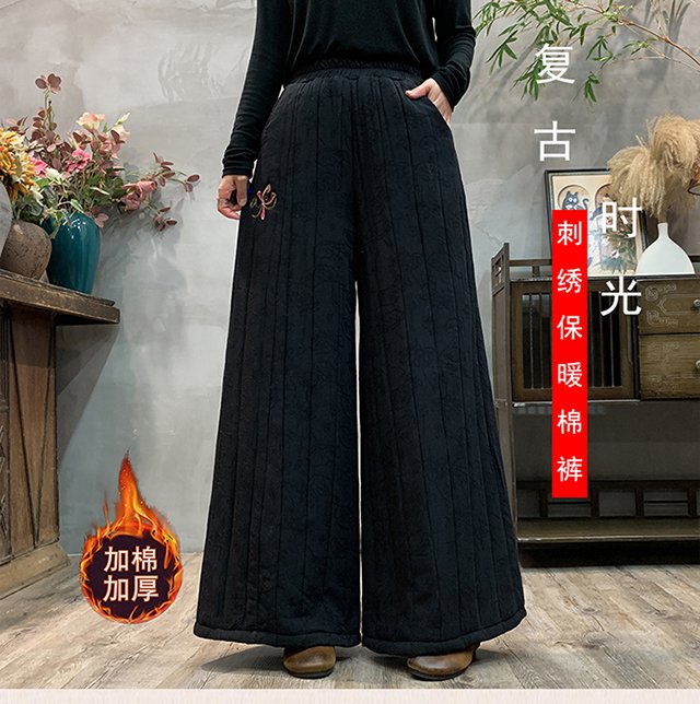 新款加厚棉裤保暖高腰刺绣2025冬季复古穿搭洋气女装裤子