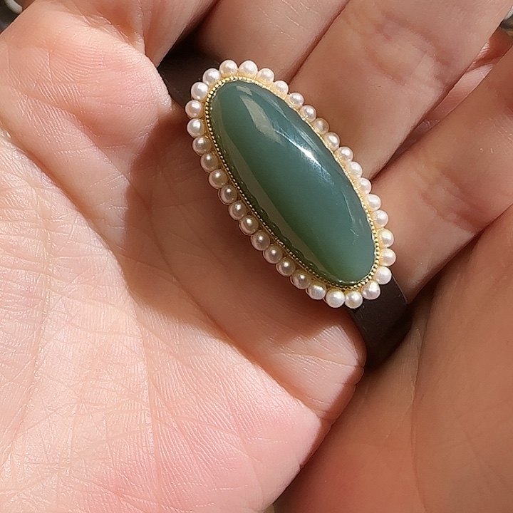 和田玉珠子18K金镶嵌