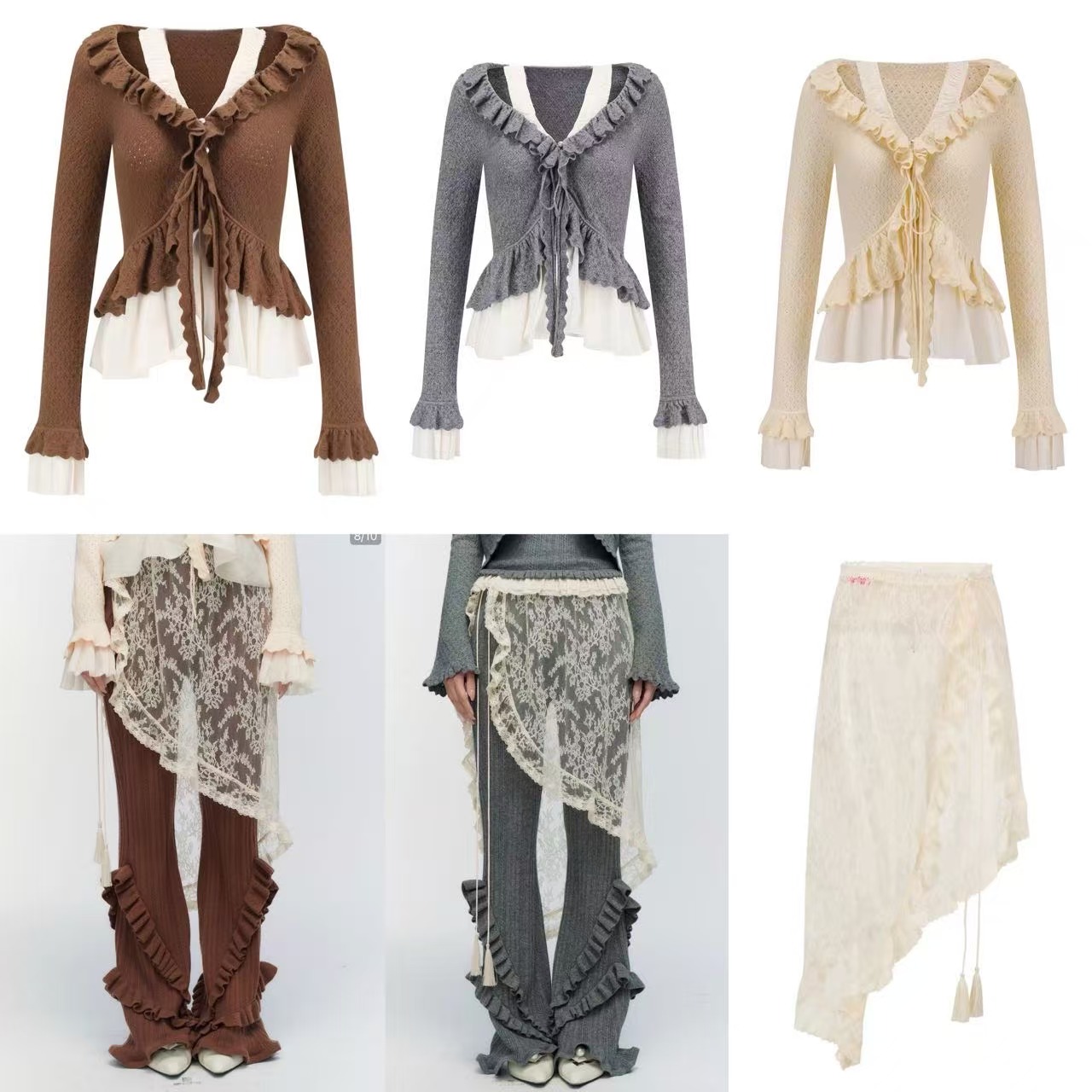 木子店灰色咖色米色假两件针织开衫长裤