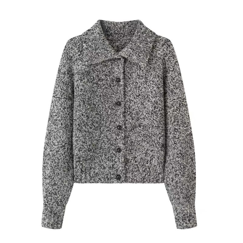 艾家商场同款2025秋冬新款百搭翻领针织衫开衫女毛衣AB804148