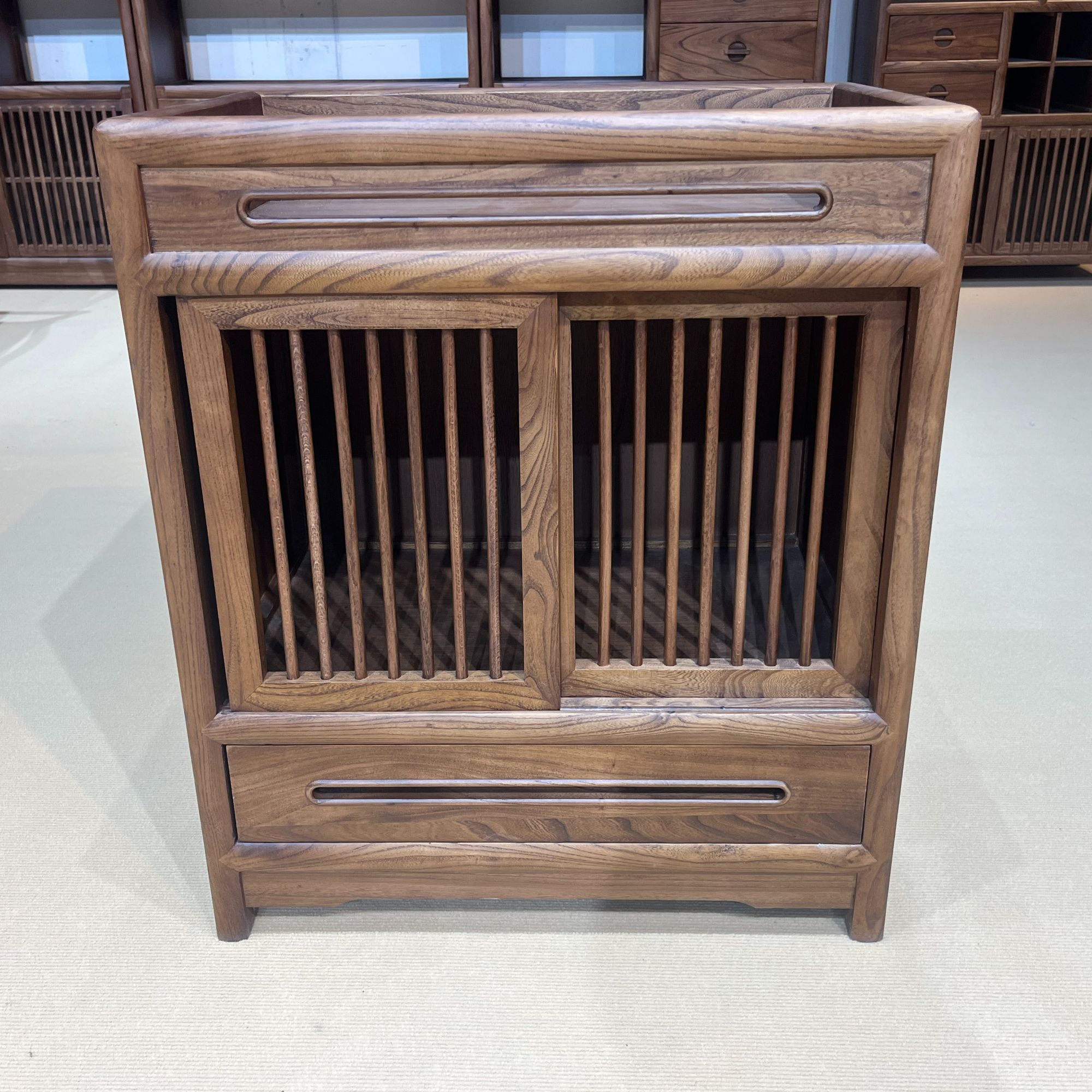 老榆木围栏式开光平面茶水柜置物架储物柜餐边柜专用全实木