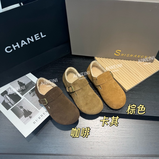 LAIMINI真皮加绒勃肯鞋女2025秋冬季新款增高3.5CM一脚蹬