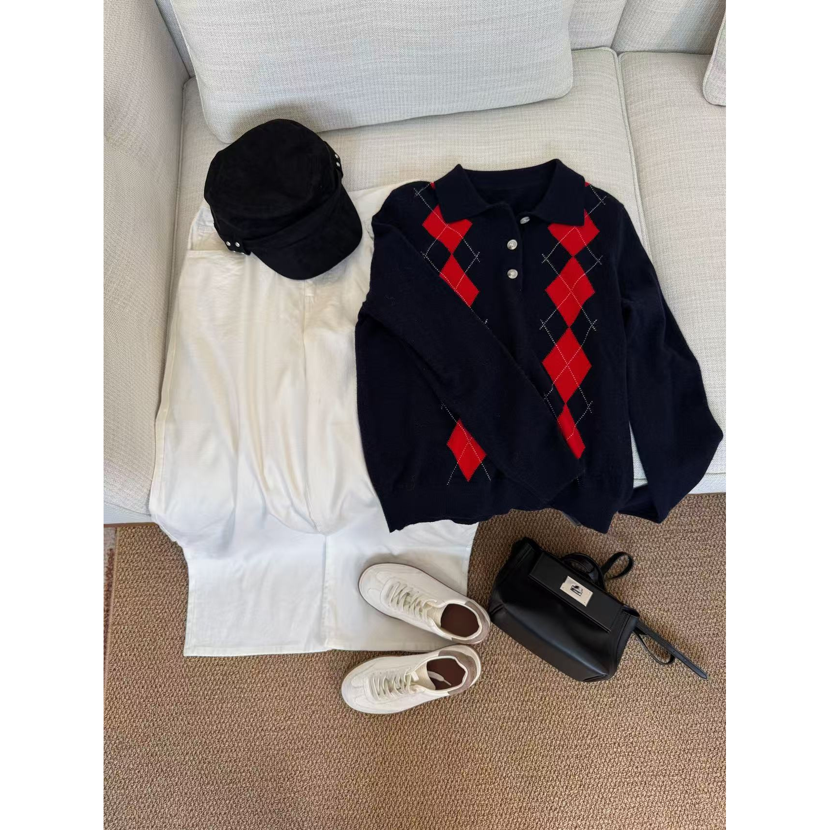 JIAO.AO 小众菱格复古时尚老钱风休闲毛针织Y8228