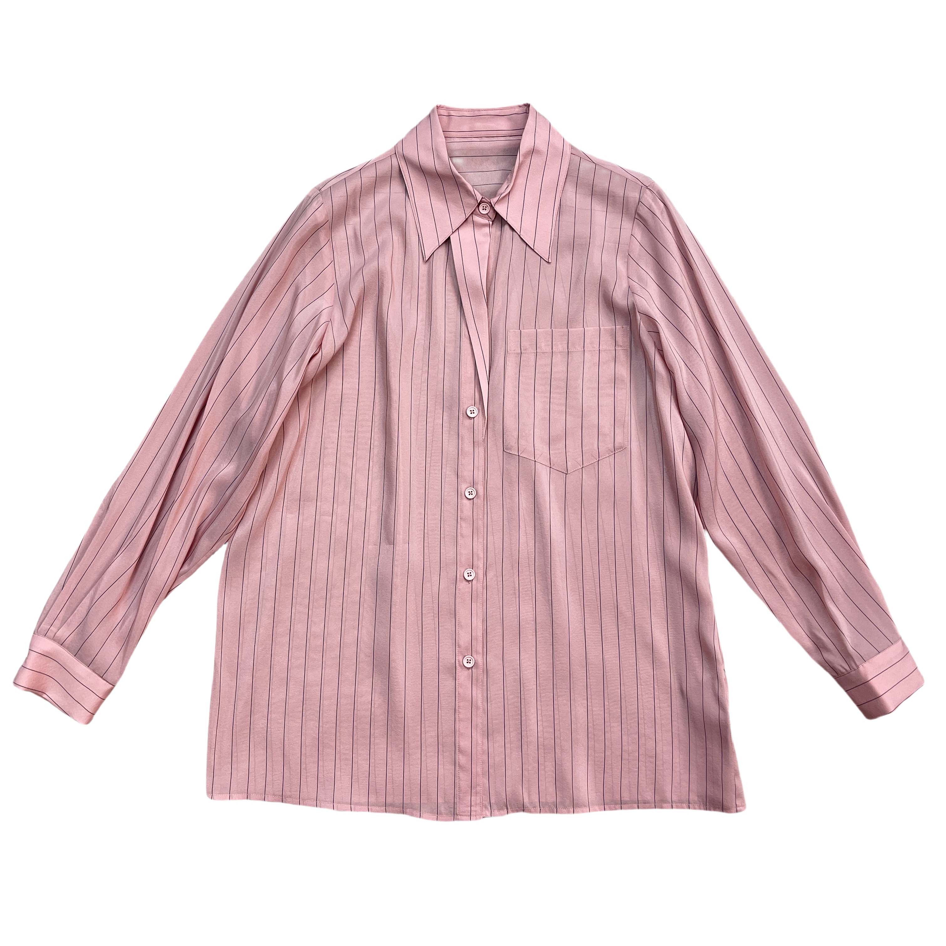 【舲ling】2025早春宽竖条松显瘦上衣粉色气质长袖衬衫35953