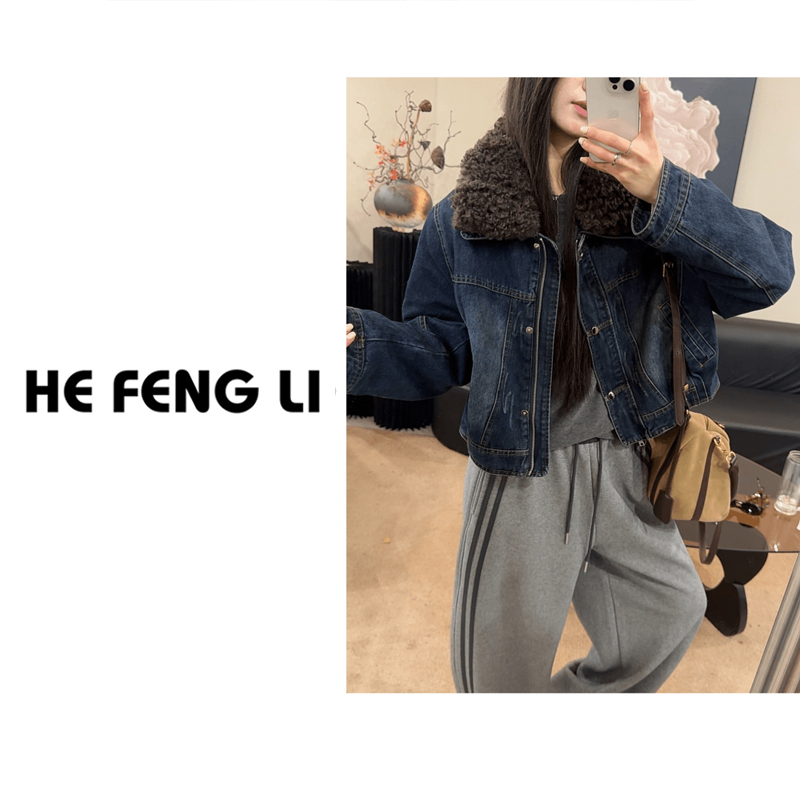 时尚高级设计感翻领牛仔女冬季2026新款加厚保暖短外套