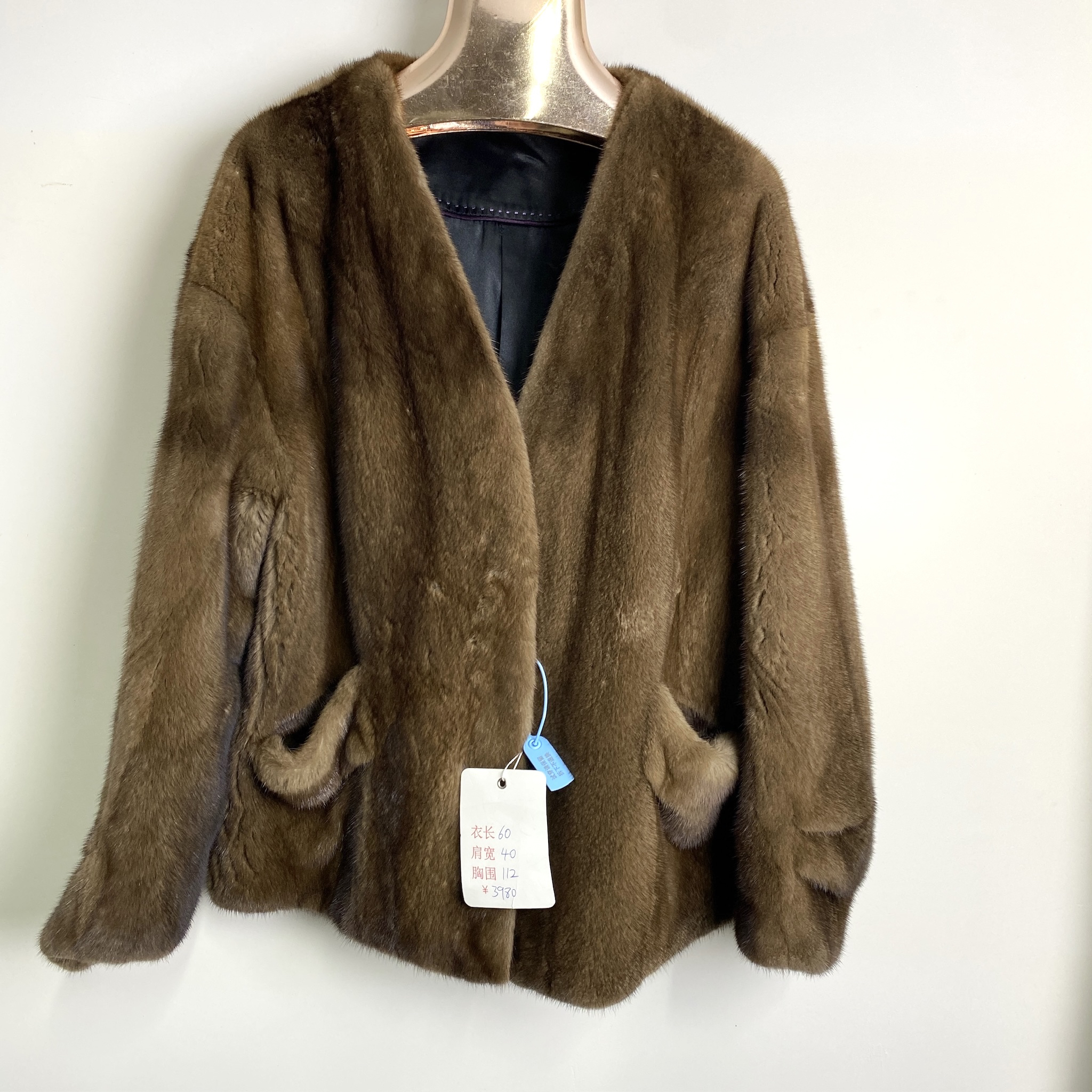 140斤以下 棕色V领外套女水貂毛女款简约时尚百搭显瘦