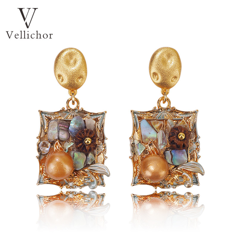 铜合金耳饰 【春暖花开】贝壳油画耳钉彩贝奢华高级感气质耳饰