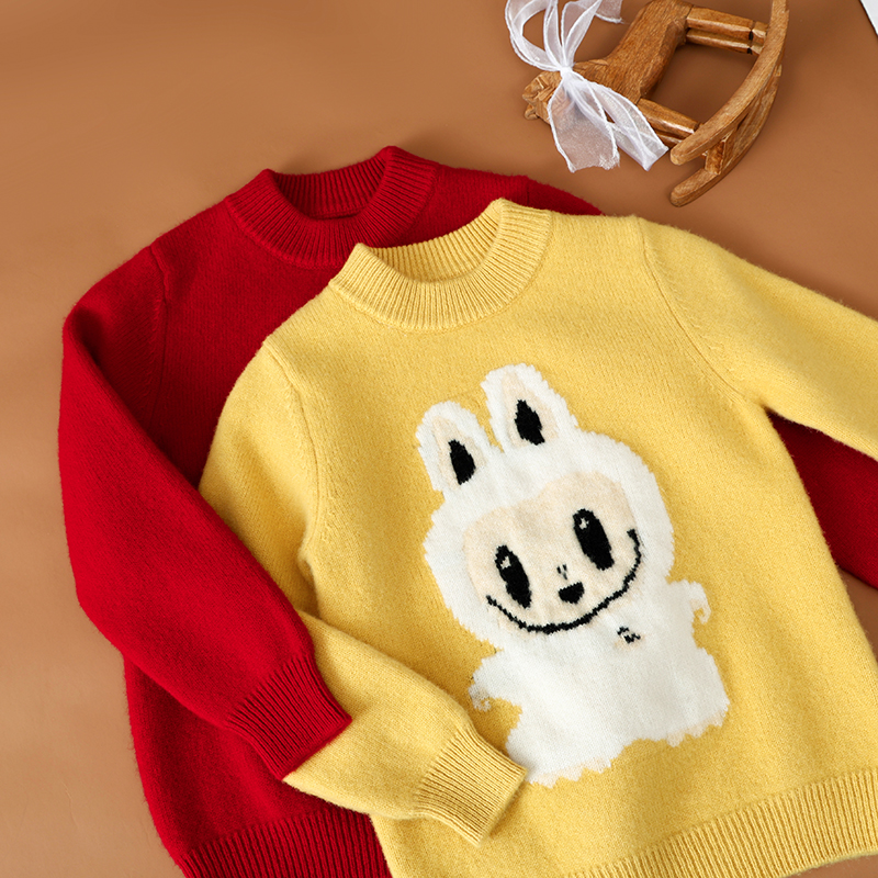 POP MART啦布布百搭爆冬季儿童双股保暖羊毛衫套头加厚