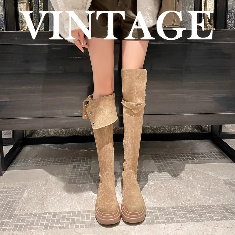 美拉德过膝长靴女厚底胖mm加宽大筒围两穿翻折增高1008高筒靴0145