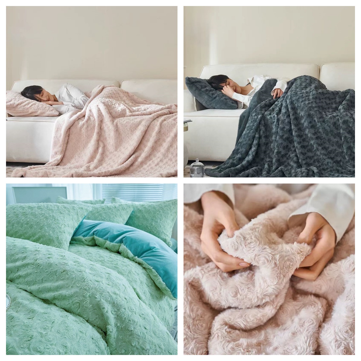 【西藏发邮政】四件套2米*2.3米兔毛毛牛奶绒双层加厚冬季保暖8斤半