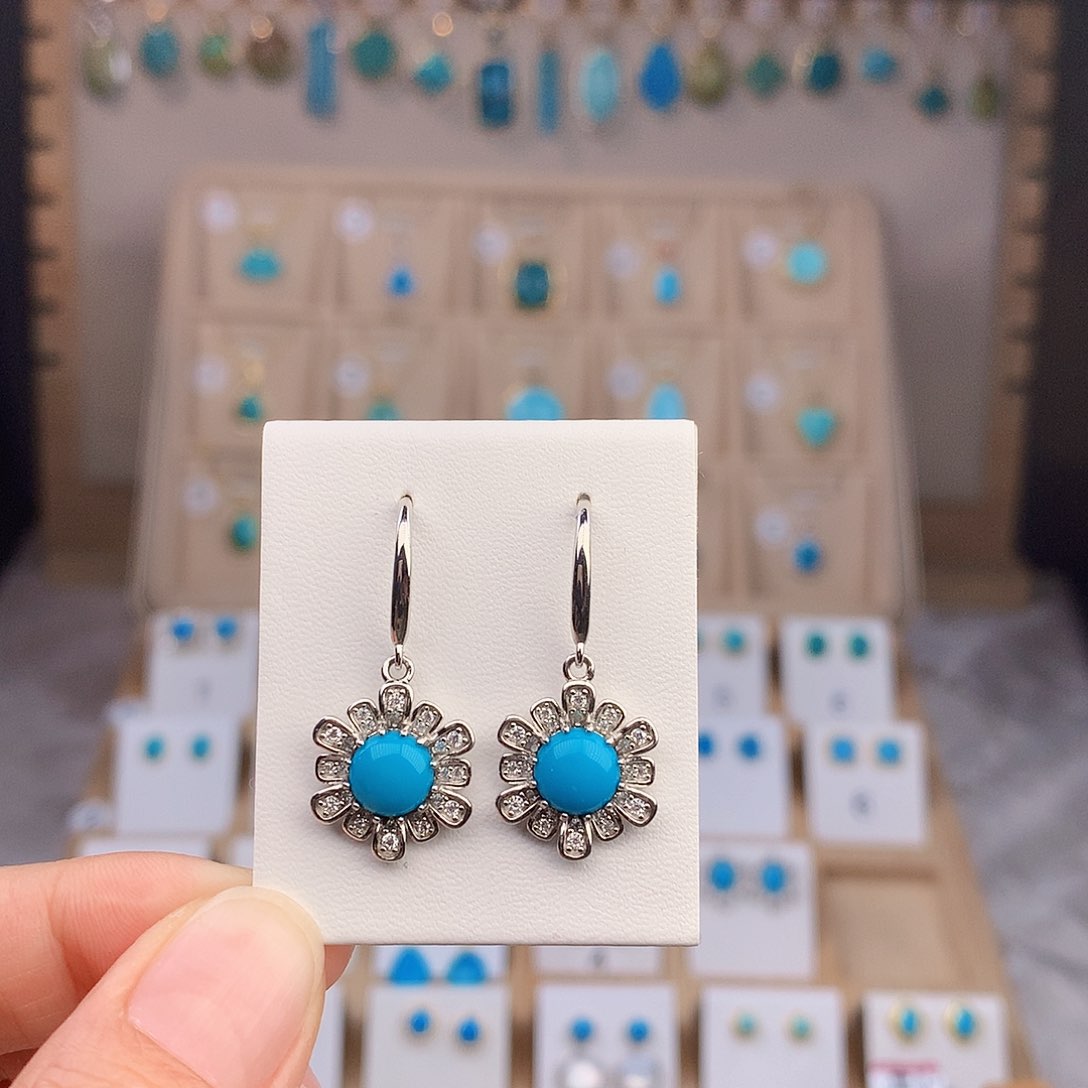 银S925镶嵌绿松石耳饰