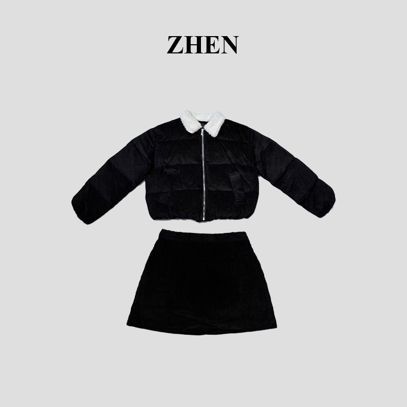 【ZHEN】25K02220 2025新款职场风小众设计师款秋冬保暖羽绒套装
