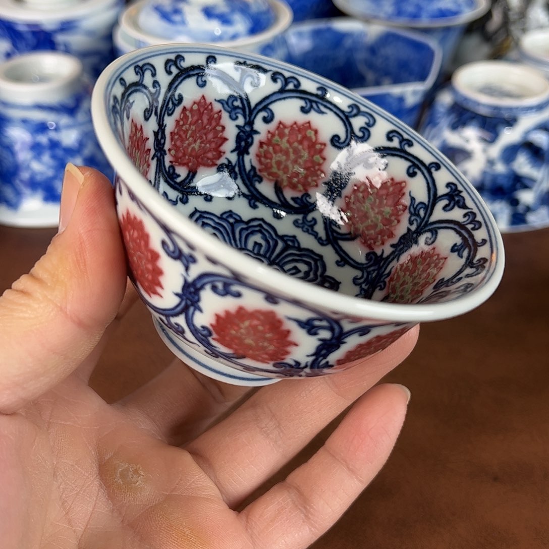 ****蓝瓷片景德镇全手工手绘陶瓷