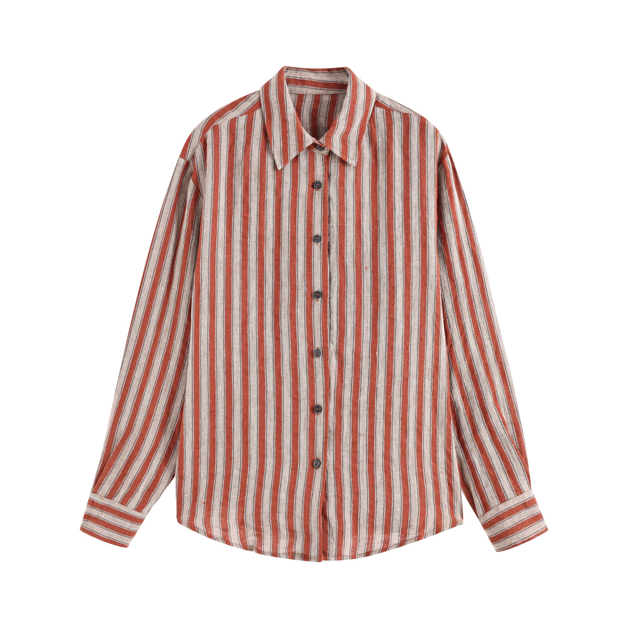 10080【设计师】水洗条纹长袖衬衫百搭外套秋季拼接上衣10218