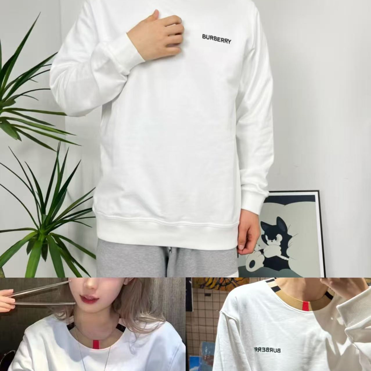 未使用 BURBERRY/博柏利 经典领口格纹长袖T恤男女都可穿衣服