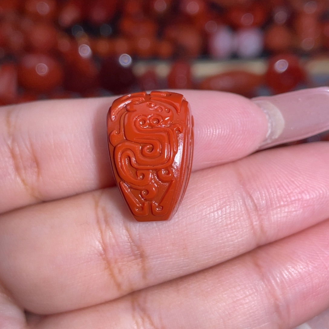 南红玛瑙未镶嵌瓦西柿子红满色满肉仿古龙三通卡13