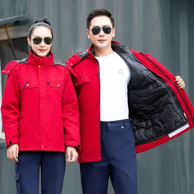 冬季仿鹅绒加厚加绒保暖棉衣男女通用棉服防寒可拆卸内胆中长款