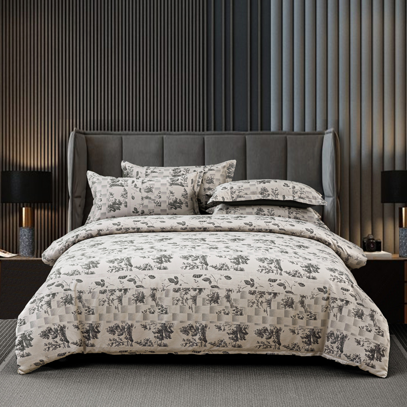 0欧式轻奢贡缎提花四件套高端丝滑床品--岛屿森林