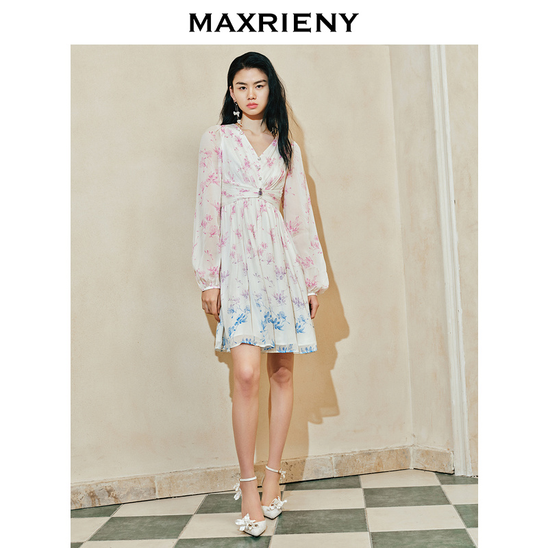【芊芊专属】MAXRIENY仙美氛围感渐变晕染玉兰连衣裙