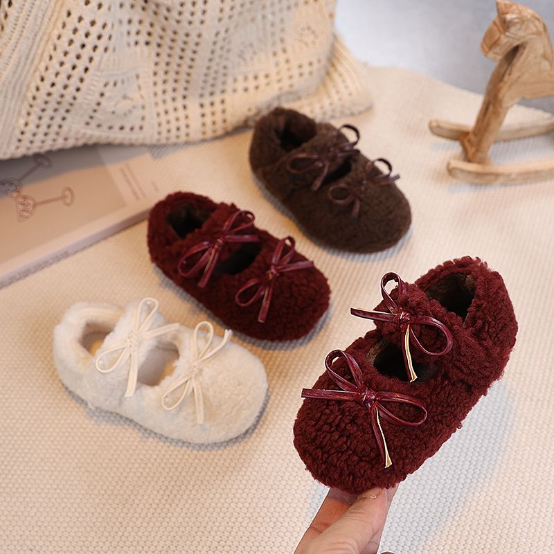 【草莓冻】儿童加绒毛毛鞋冬季新款男女童洋气百搭软底防滑户外棉鞋