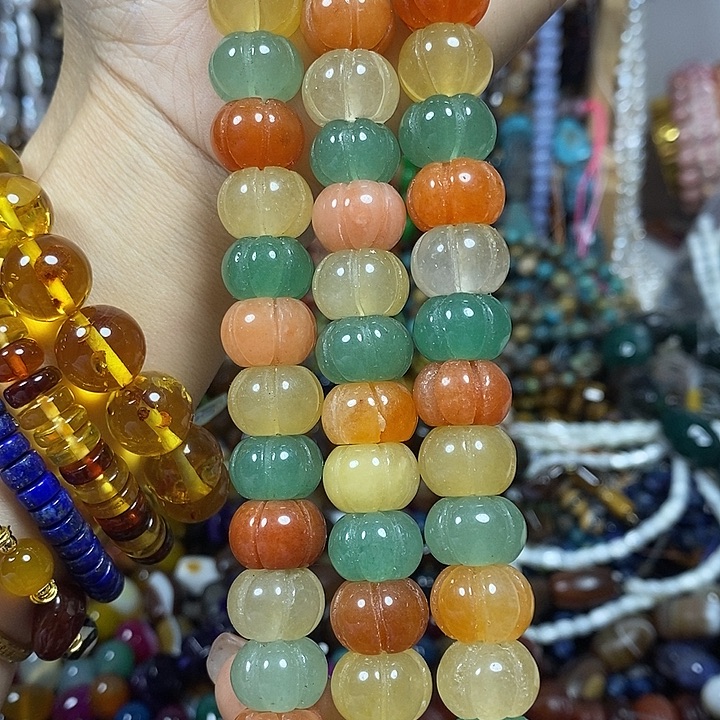 玛瑙/玉髓未镶嵌珠宝半成品金丝玉南瓜珠卡14mm