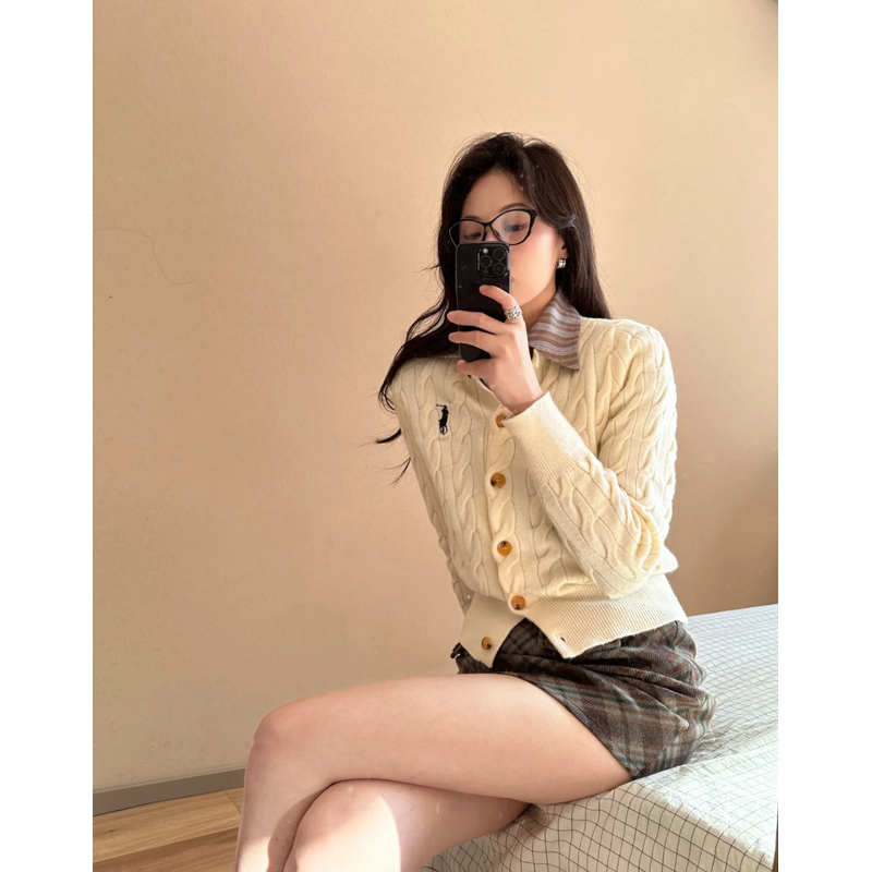 【羊毛】【粉丝福利】小马刺绣羊毛开衫外套女绞花毛衣加厚圆领针织衫