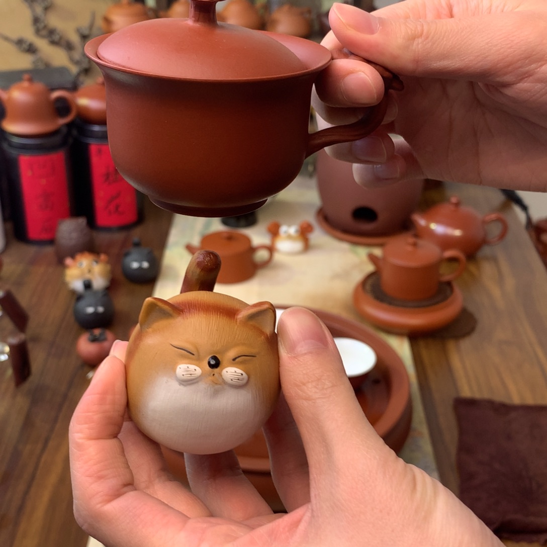 猫咪茶宠➕灵芝盖碗有把手