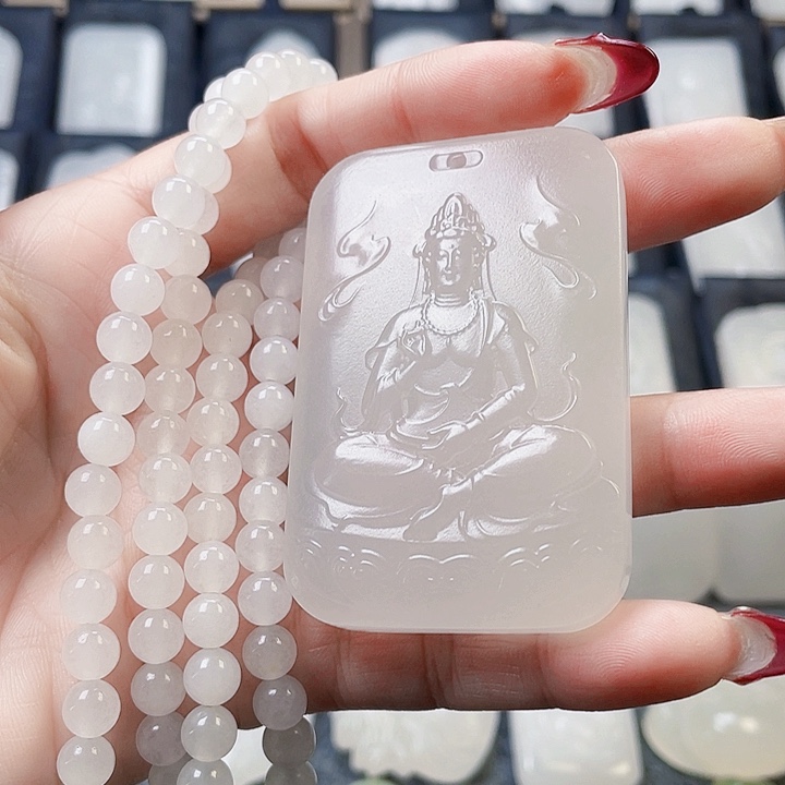 石英质玉（金丝玉）颈饰未镶嵌东****菜新疆金丝玉双面雕工