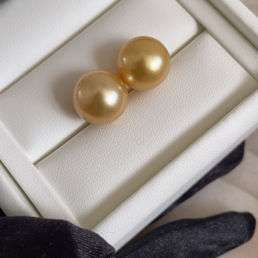 海水珍珠18K金镶嵌耳饰13-14mm