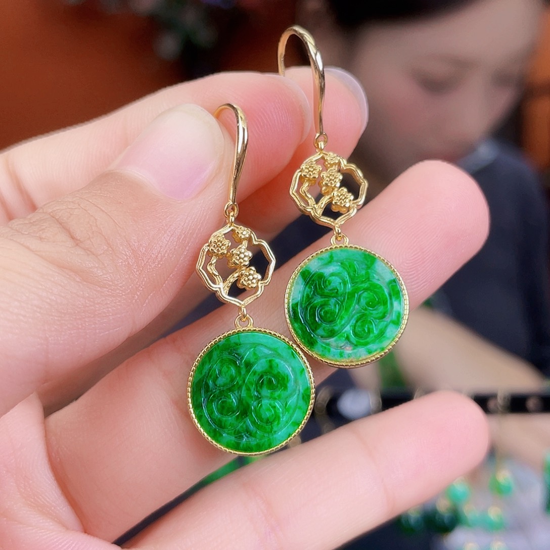 翡翠银S925镶嵌耳饰