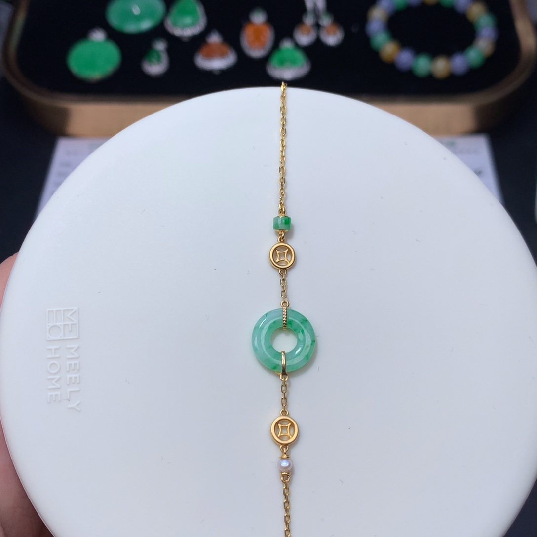 翡翠18K金镶嵌颈饰48小时鉴赏期退货不扣服务费