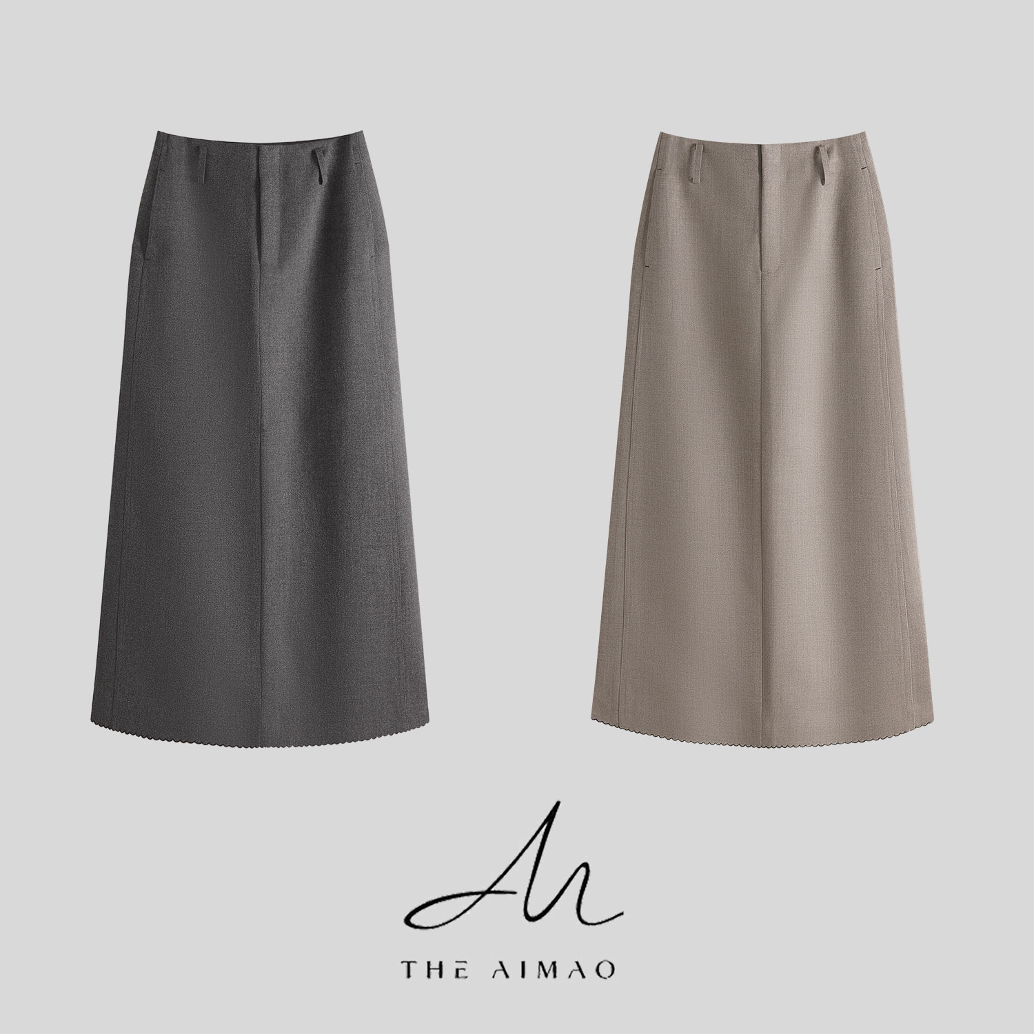 【THE AIMAO】“高智摩登”高密抗皱双面磨毛直筒A廓形半身裙XYX82720