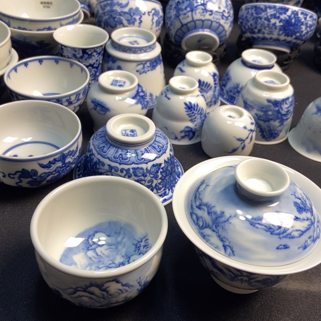 石***记陶瓷柴青花山水一套2才加一杯