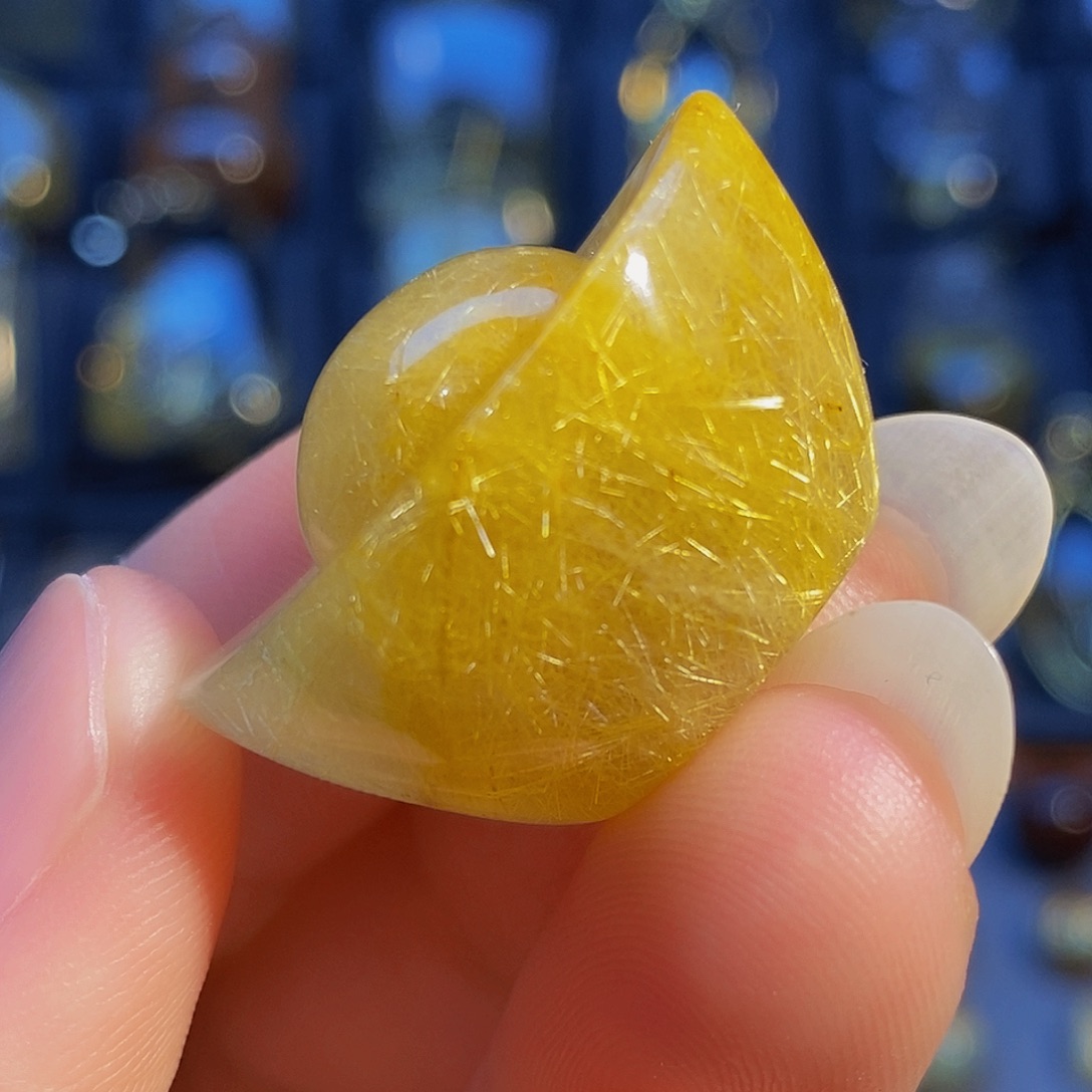 颈饰未镶嵌水晶天然满发晶金元宝吊坠小摆件