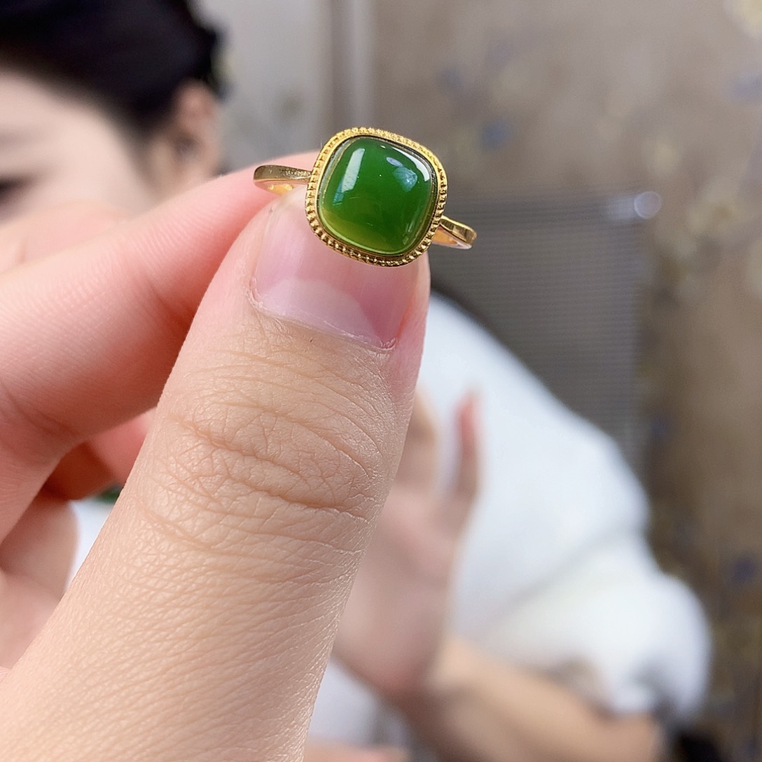 和田玉（碧玉）银S925镶嵌吊坠(不含链)戒指