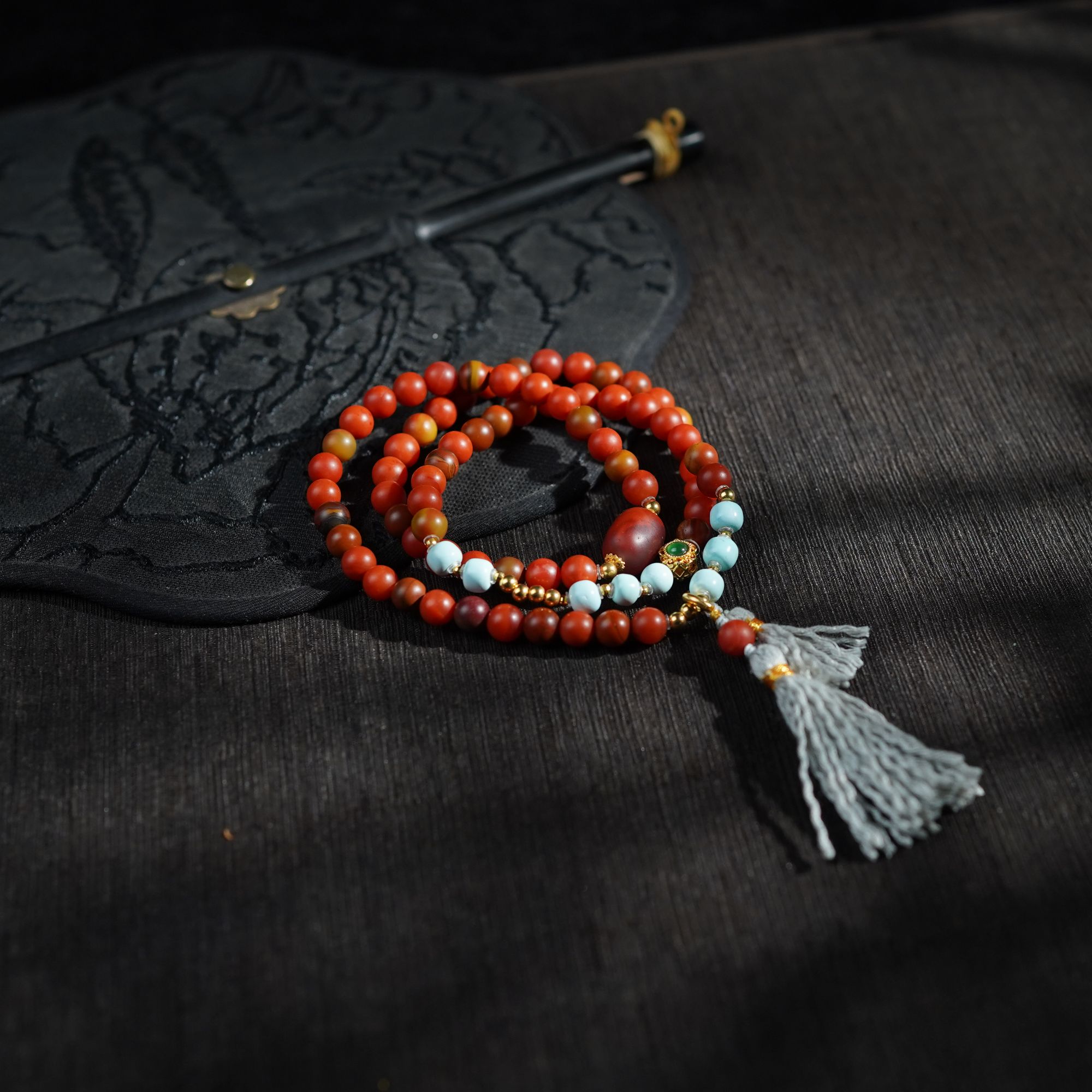 【桃晏】南红*手串*18k金镶嵌