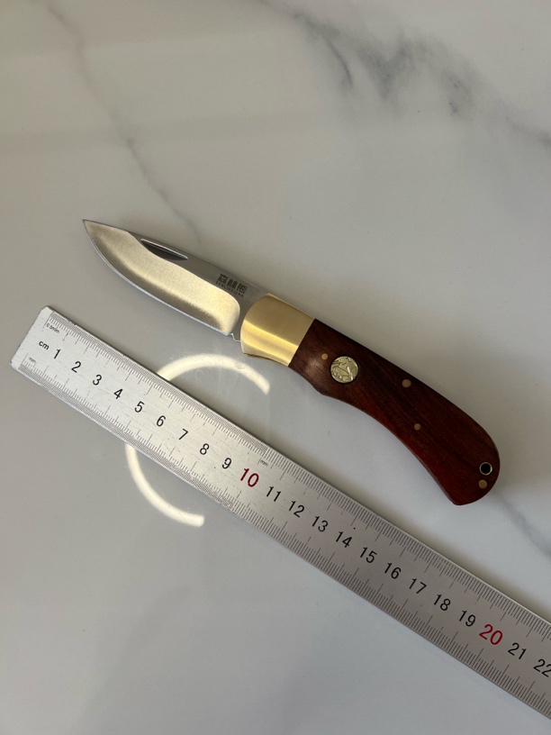 外贸尾货 铜头铜内衬8cr14钢 木柄折叠锋利无锁折叠家用水果刀