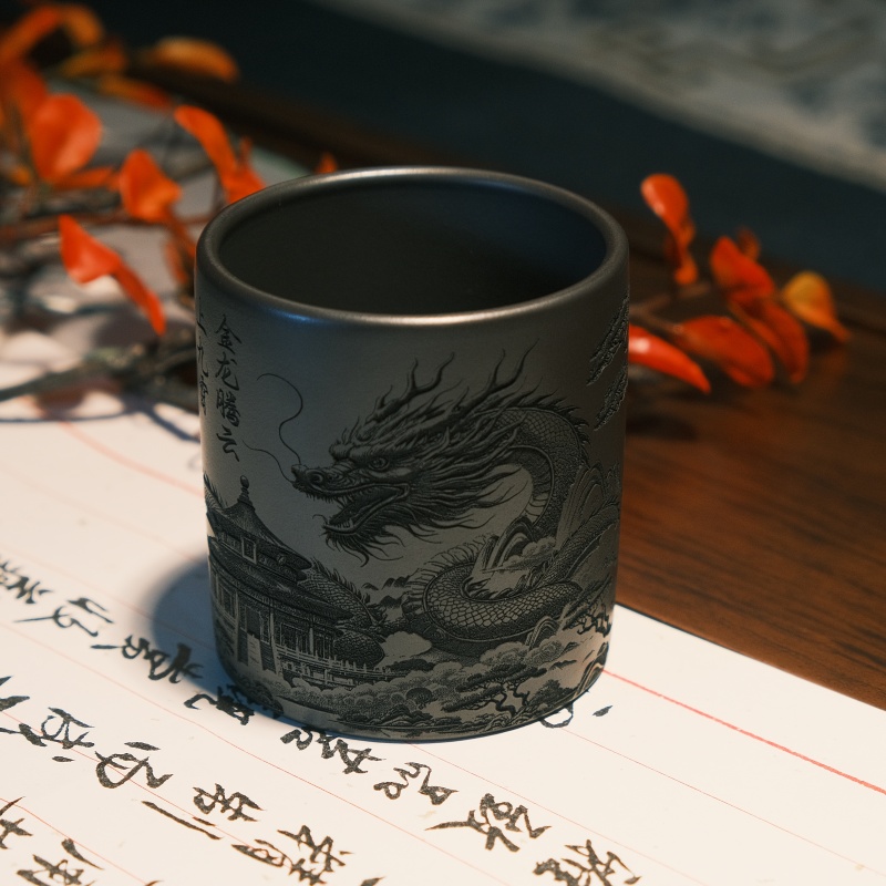 【宜兴原矿】石黄全手工紫砂主人杯龙行天下收藏级主人杯高端茶具