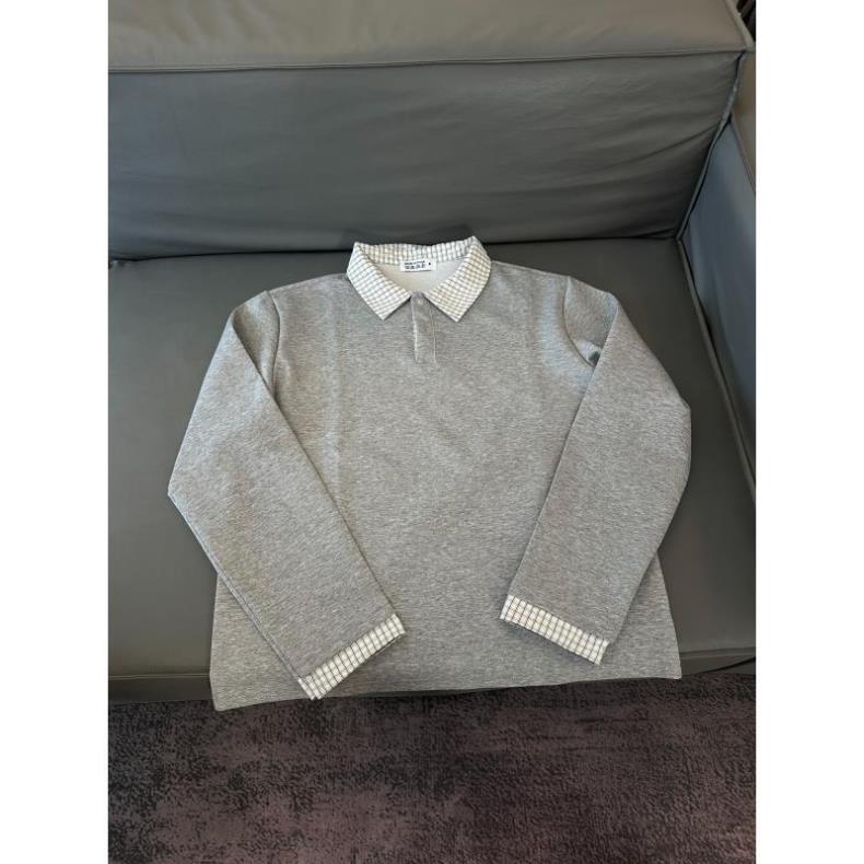 Z264 美式miu系假两件拼接格纹Polo长袖高智感衬衫卫衣抗皱老钱风