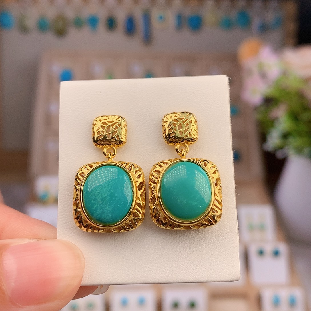 银S925镶嵌绿松石耳饰