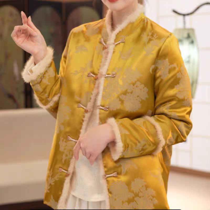 长袖保暖棉服棉衣香云纱短款棉袄冬季中式中国风外套
