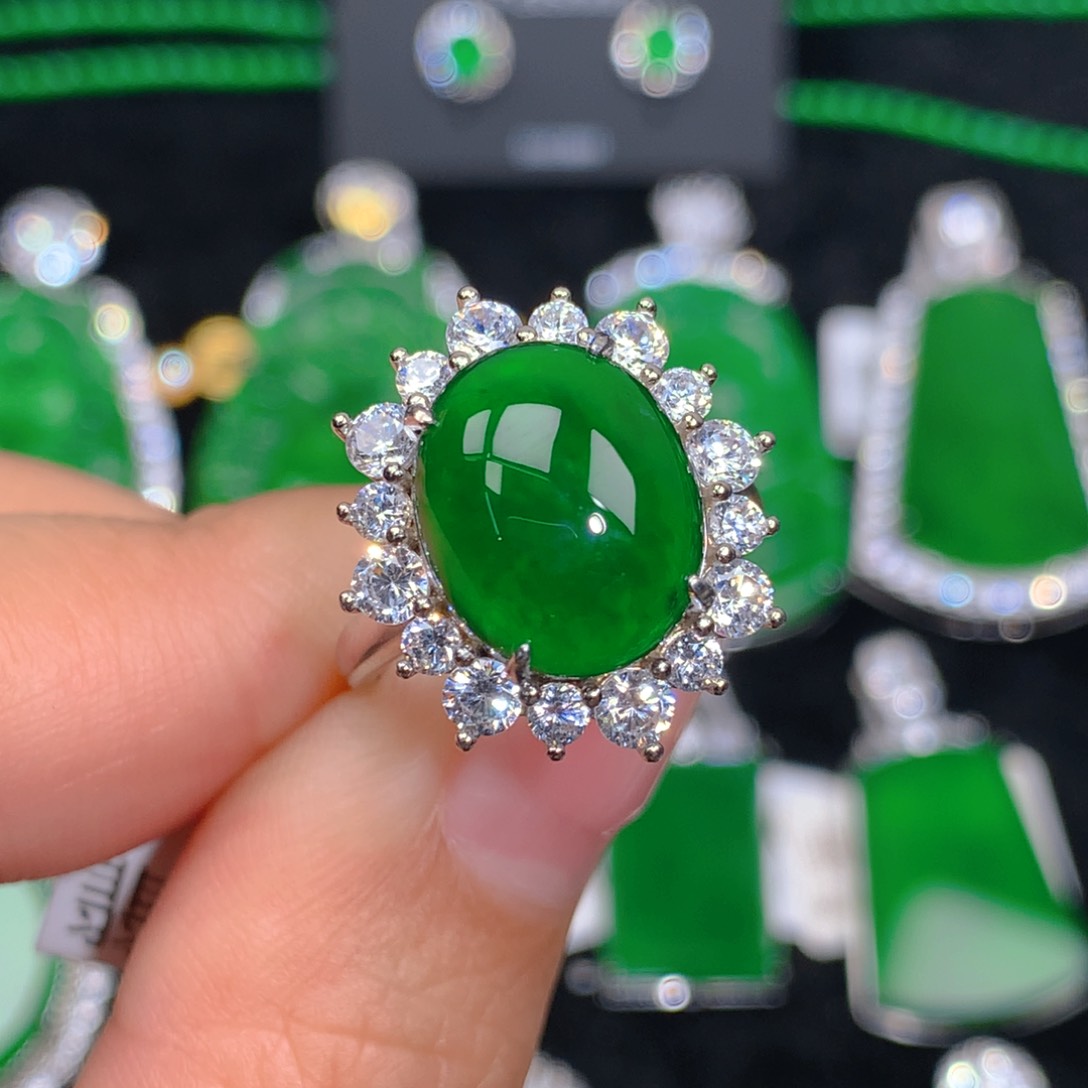 翡翠戒指银S925镶嵌翡翠