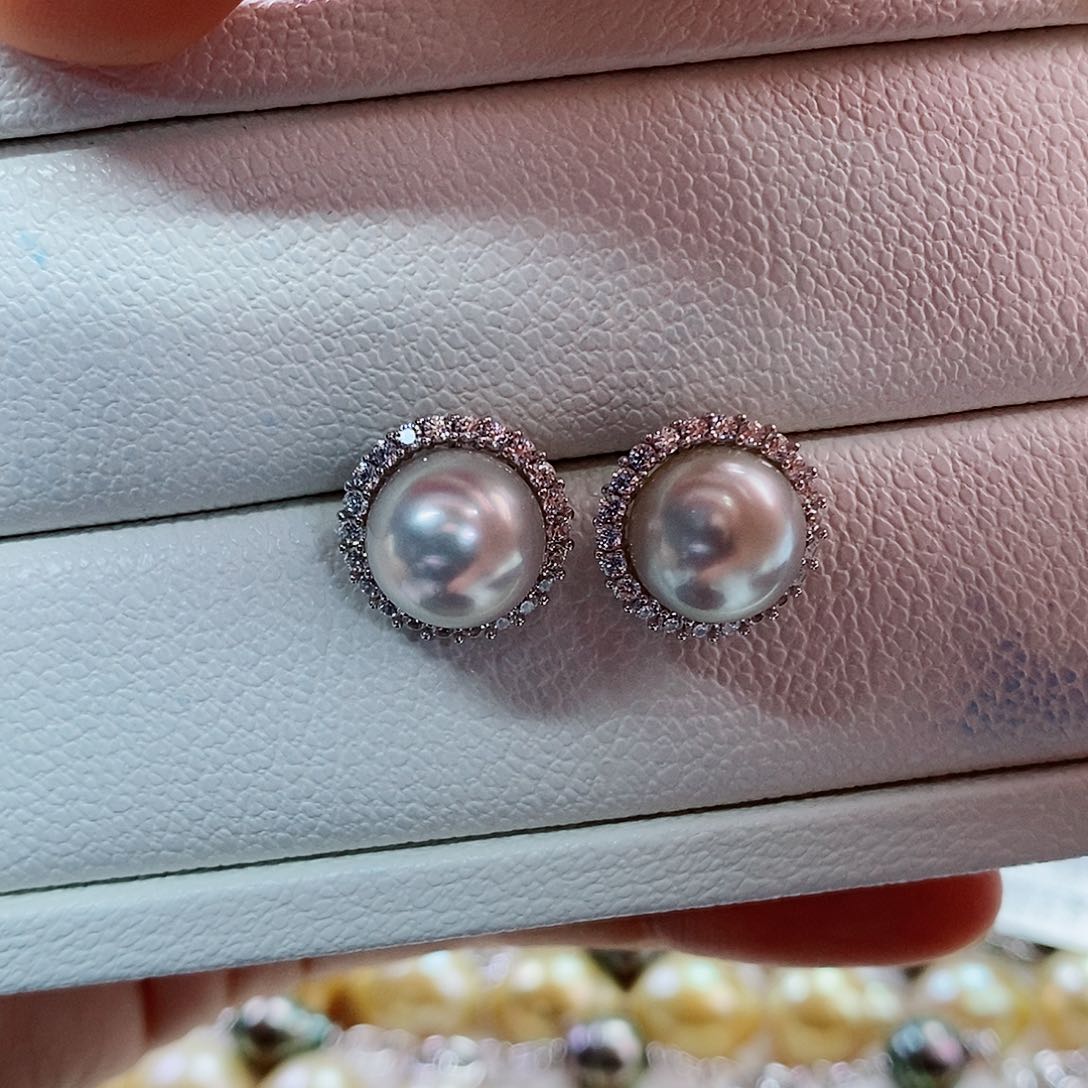 银S925镶嵌耳饰海水珍珠9-10