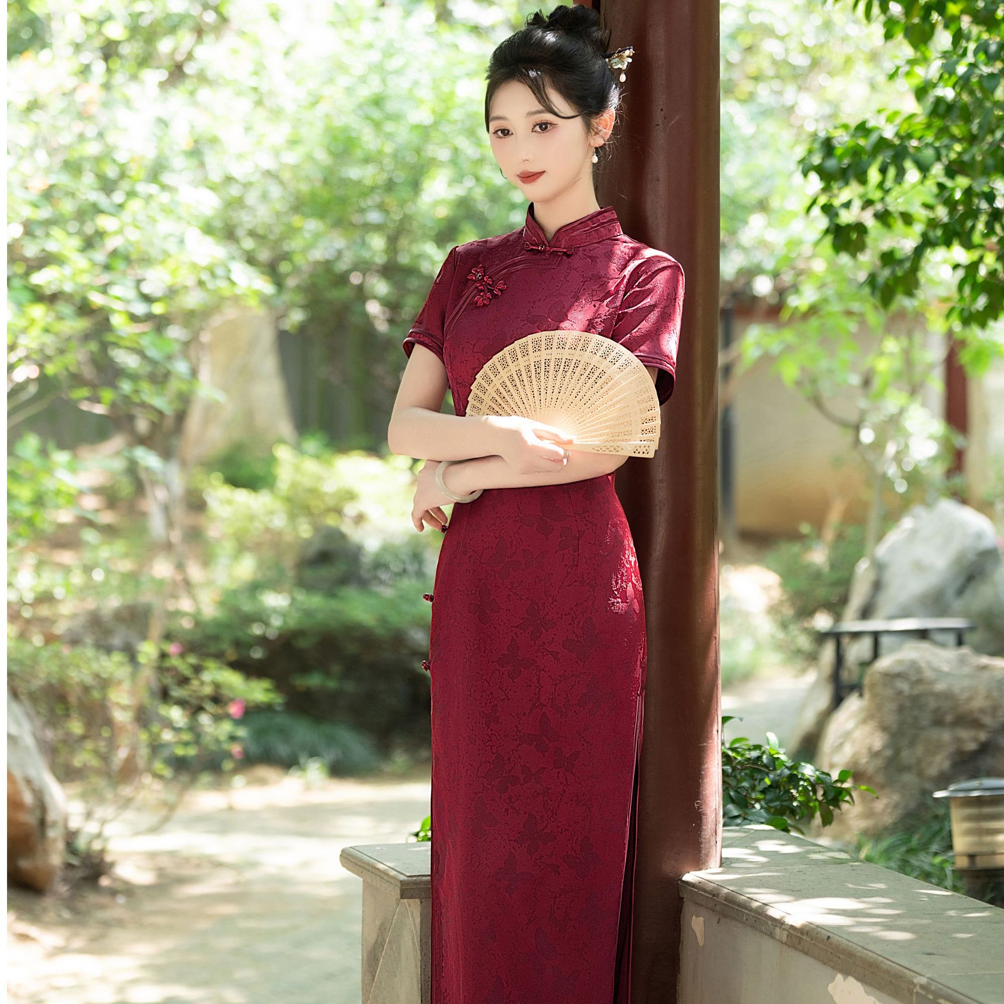 旷美旗韵长袖低开衩常规款长袖旗袍气质金丝加厚冬季