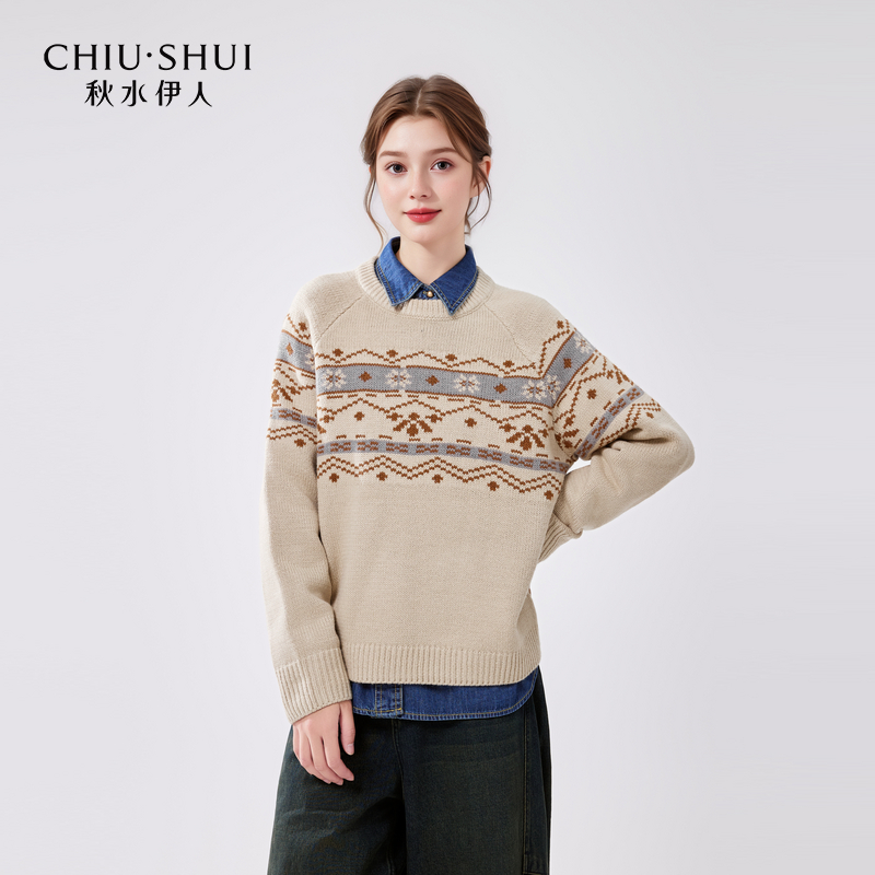 【小铃铛专属】秋水伊人文艺提花针织衫女装慵懒毛衣624409A100371
